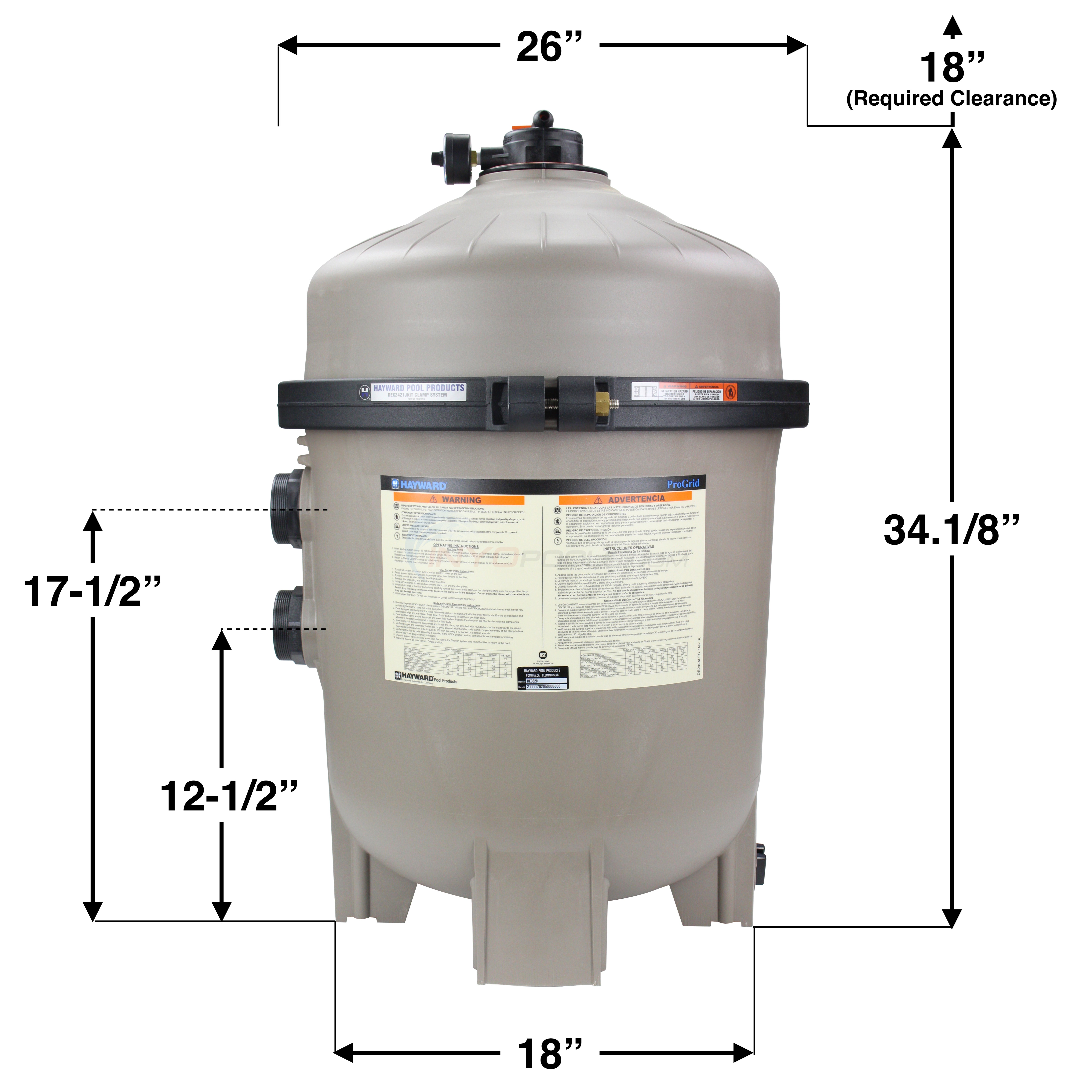 Hayward ProGrid DE Pool Filter, 36 sq ft, Valve Not Included