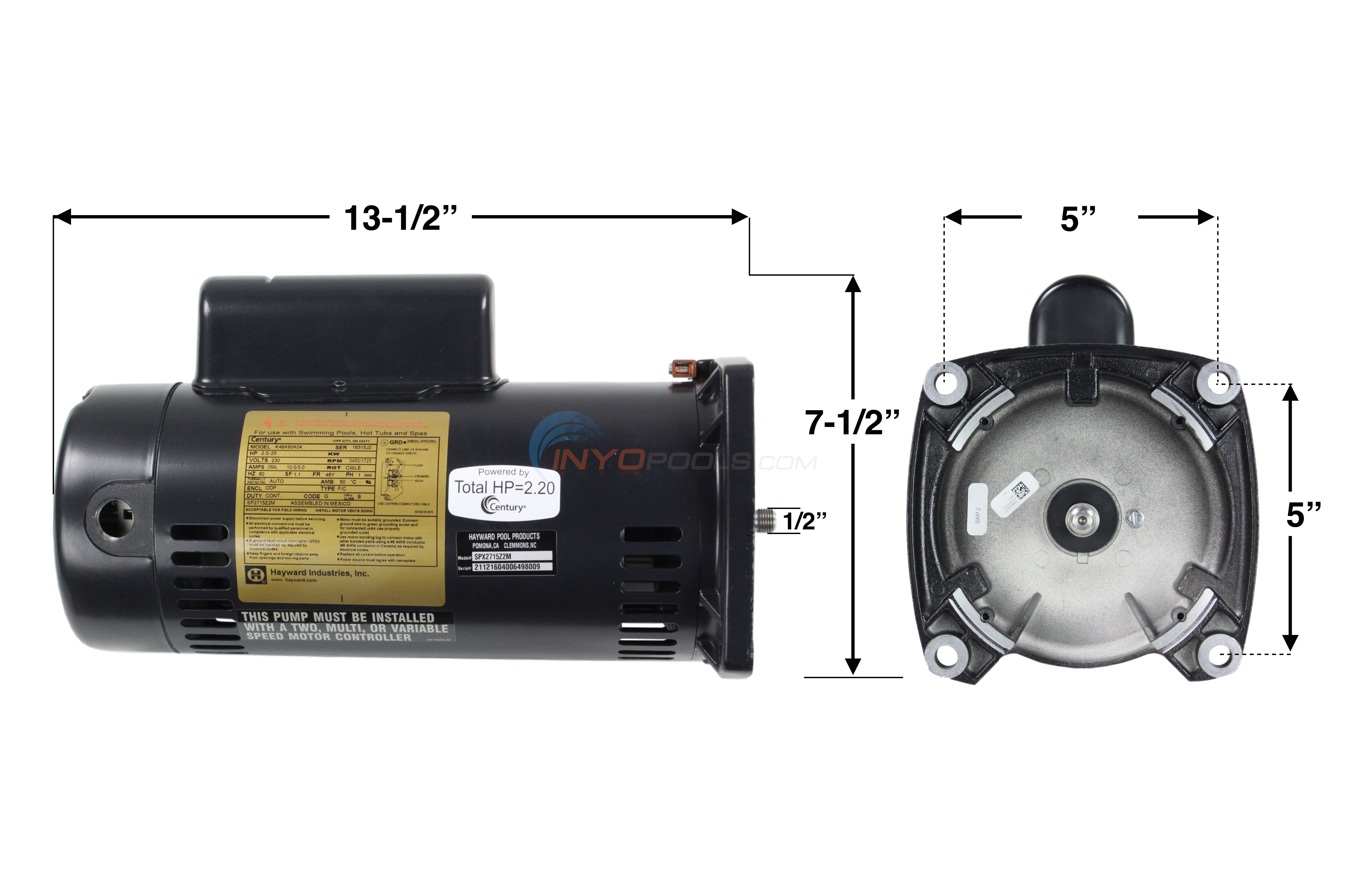 Hayward Max-Flo II 2 HP 2-Speed Motor - SPX2715Z2M - INYOPools.com