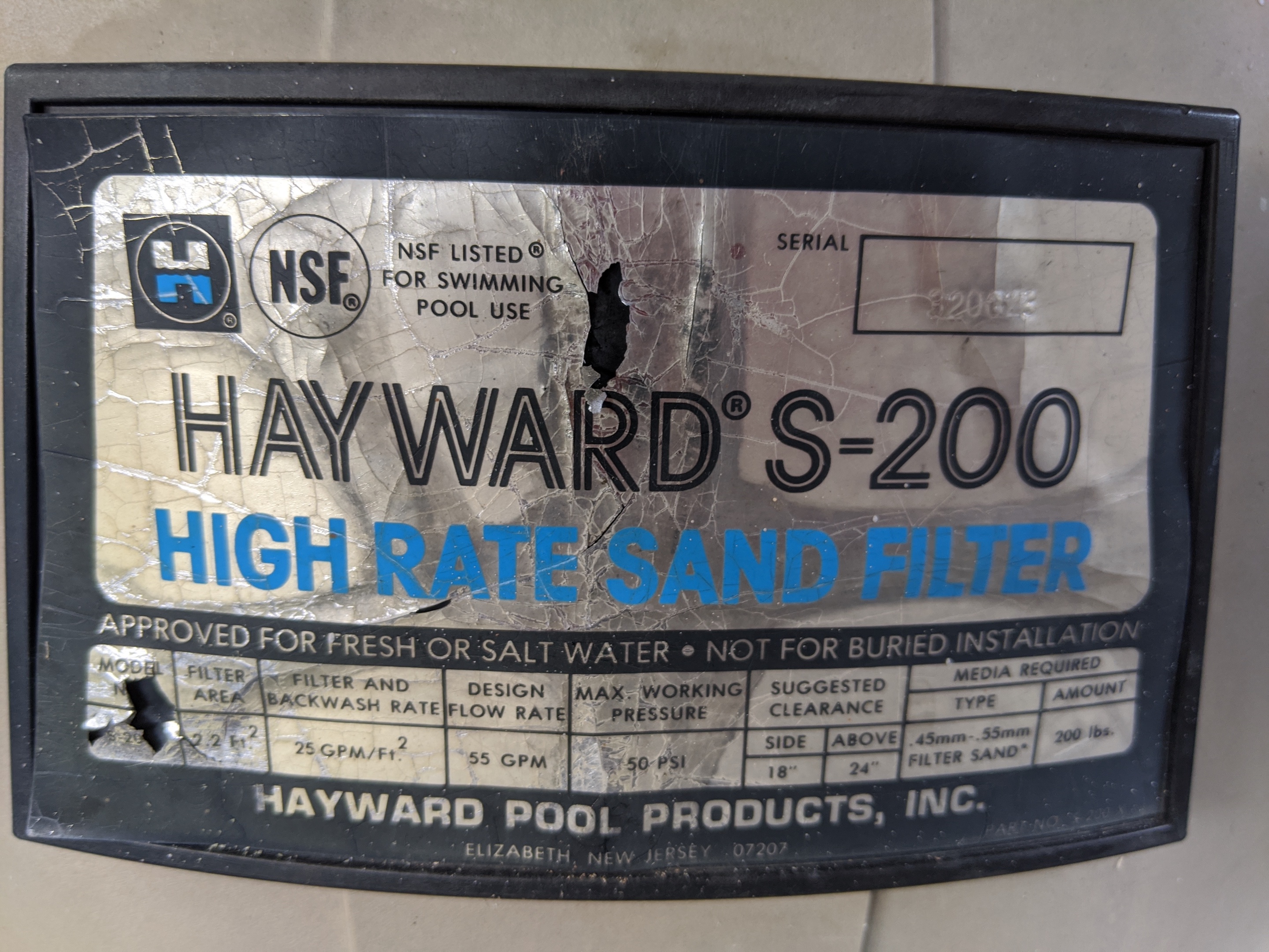 Cracked Hayward S-200 Sand Filter