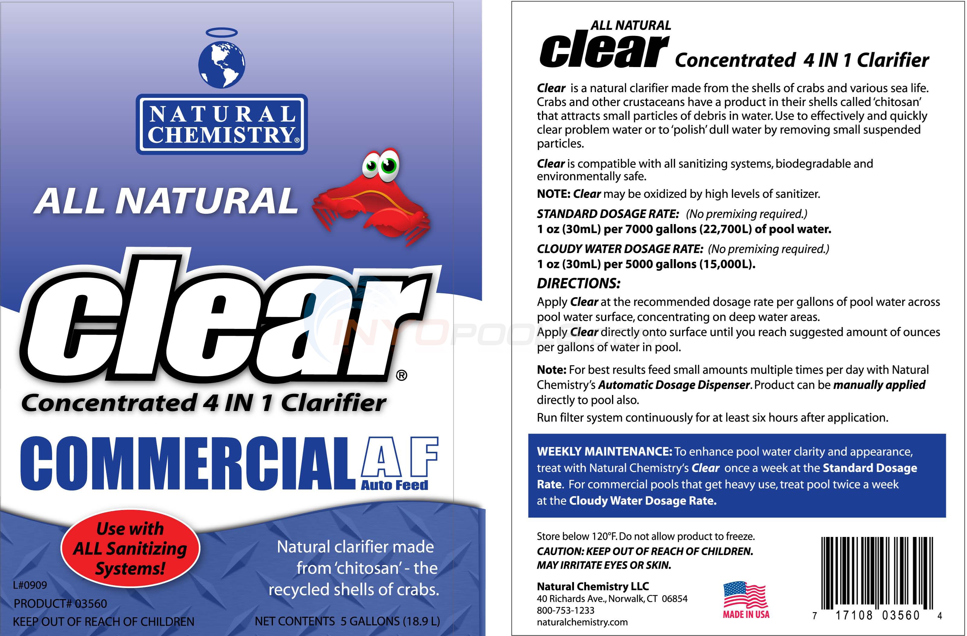 Natural Chemistry CLEAR 4 IN 1 NATURAL CLARIFIER 5 Gal - INYOPools.com