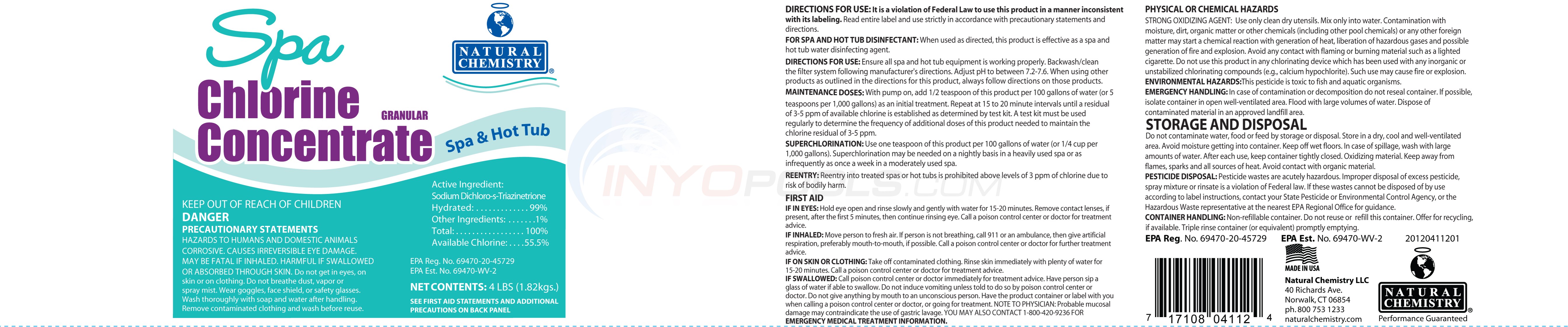 Natural Chemistry CHLORINE CONCENTRATE 4 lbs 04112