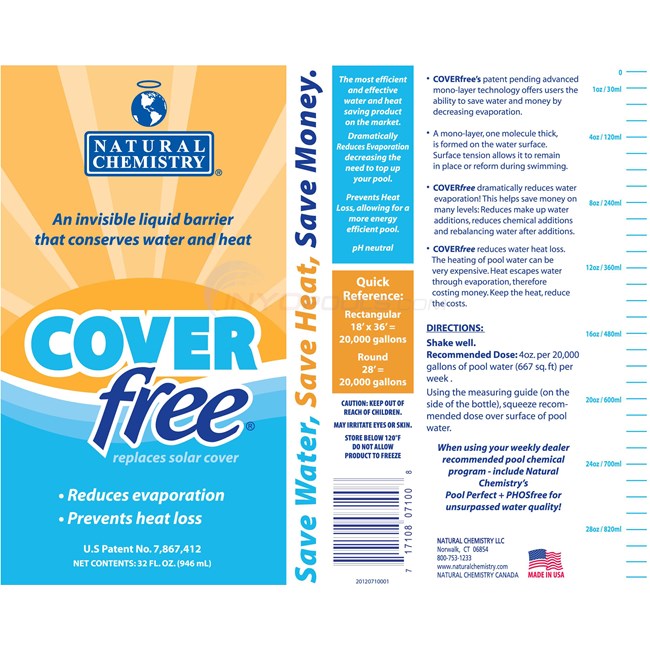 Natural Chemistry Cover Free, Conserves Pool Water and Solar Heat, 32 oz. - 07100