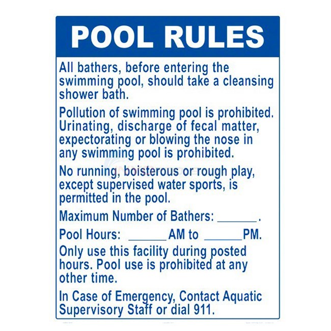 Swimming Pool Sign - Pool Rules - NSSSW2
