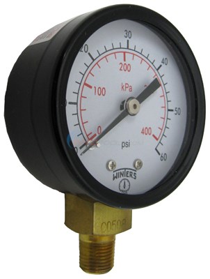 Gauge, Pressure 1/8" NPT 0-60 Bottom Con.