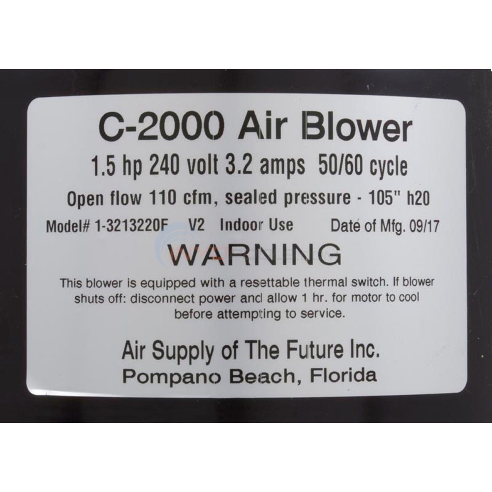 Comet 2000 Air Supply Blower - 1.0HP, 115V Industrial Blower With 4ft AMP Cord