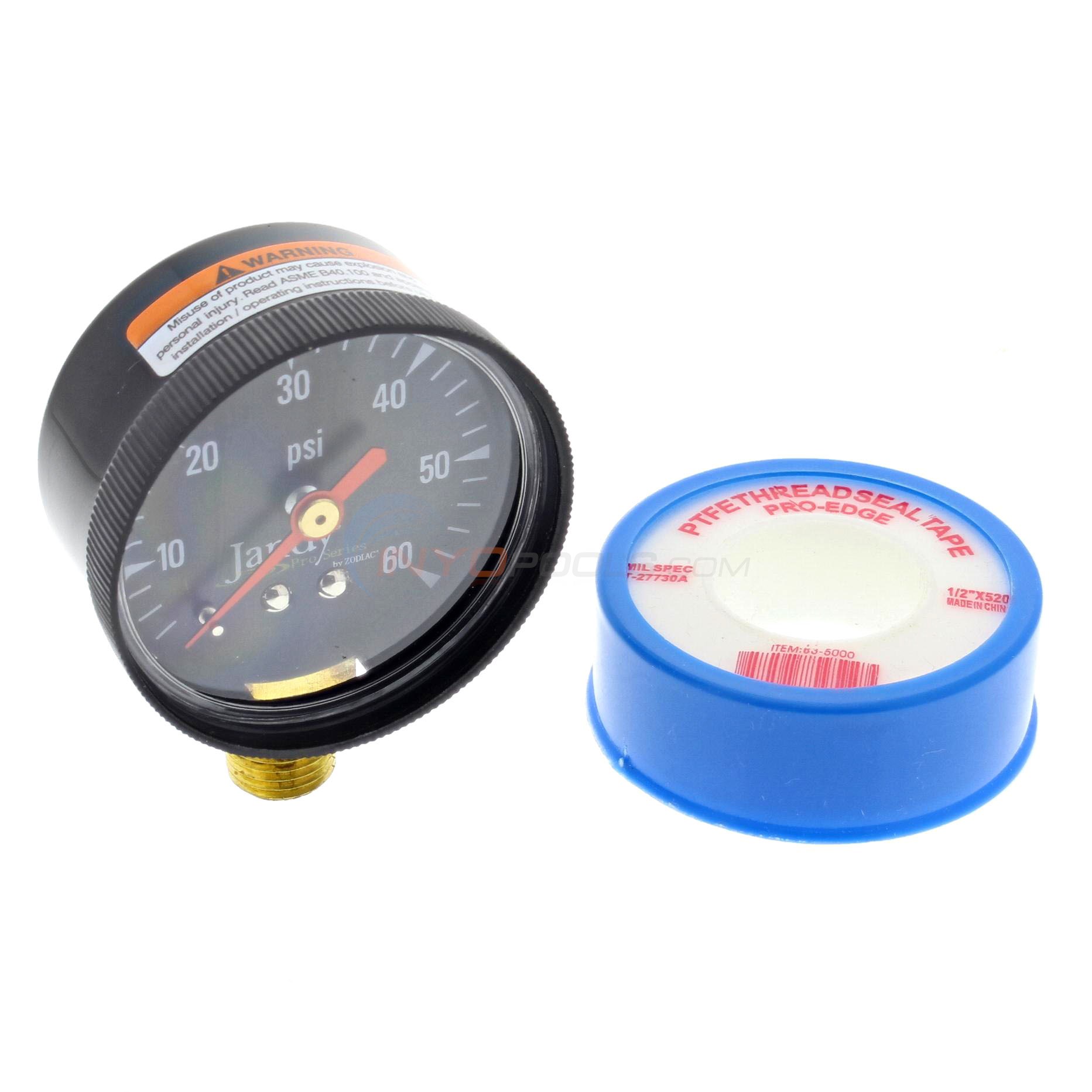 Pressure Gauge, Jandy Zodiac, Bottom Mount, 060PSI, 1/4"MPT R0556900