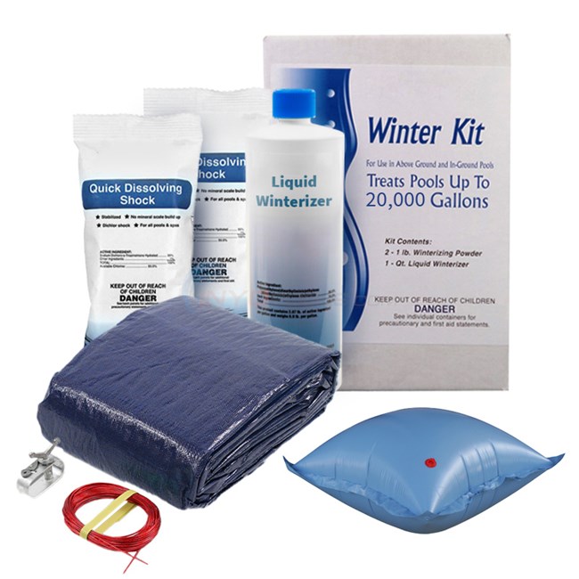 PureLine 16 ft. x 32 ft. Oval Solid A/G Winter Pool Cover Kit - 8 Year - AGWINKIT16328