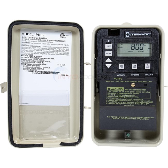Intermatic Internatic Digital Pool & Spa Timer with Freeze Protection, 115/230v - PE153PF
