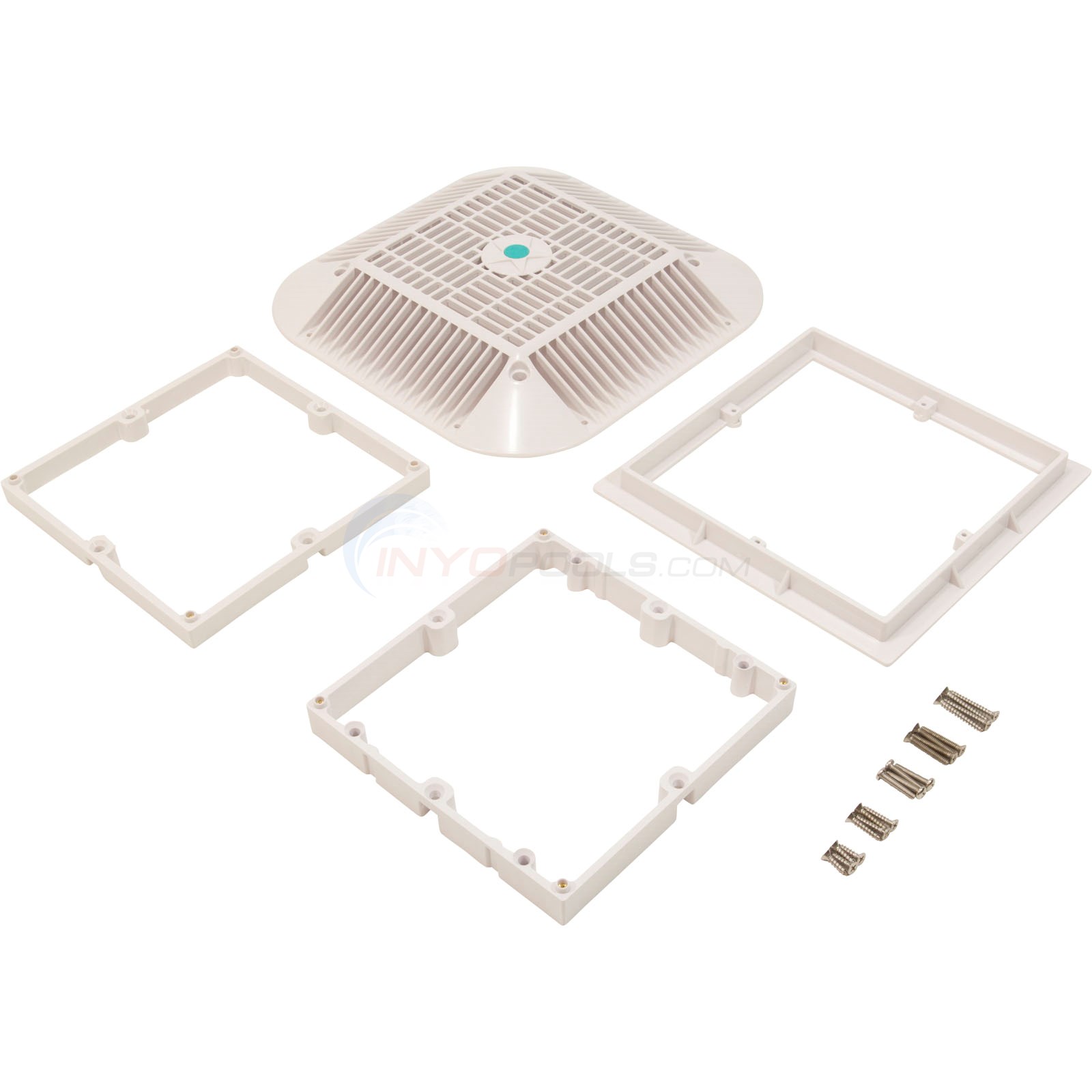 Aquastar 14"x14" Retrofit VGB Main Drain Grate to 9"x9", W/ Mud Frame, White - 914101