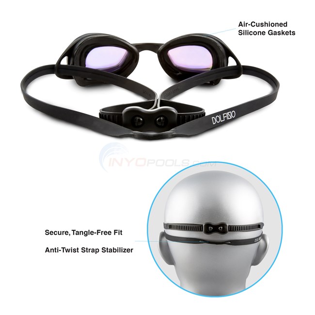 Aqua Leisure Dolfino Pro Stingray Mirrored Silicone Swim Goggle - Black - AZG14861BK