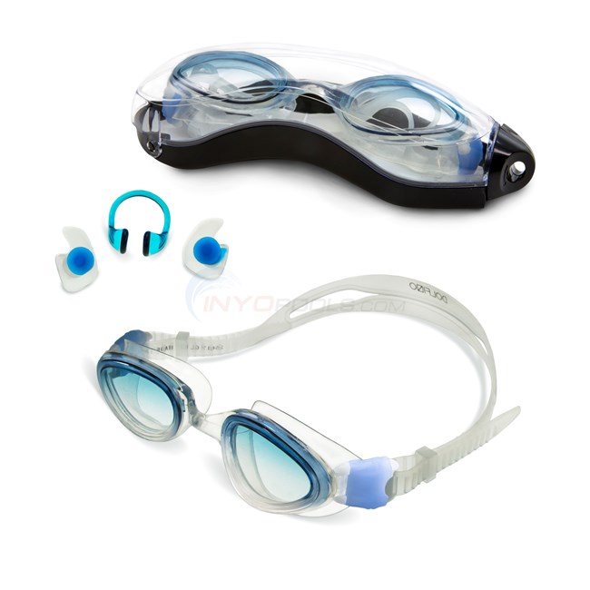 Aqua Leisure Dolfino Pro Stratus Silicone Swim Goggles - Clear/Blue - AZG14862BL