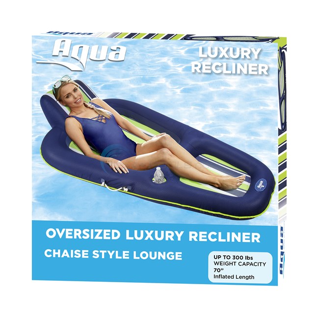 Aqua Leisure Aqua Oversized Deluxe Pool Lounger - Navy/Green/White Stripe - AZL16263