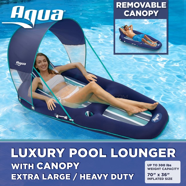 Aqua Leisure Aqua Oversized Deluxe Pool Lounger - Navy/Aqua/White Stripe - AZL17009P4