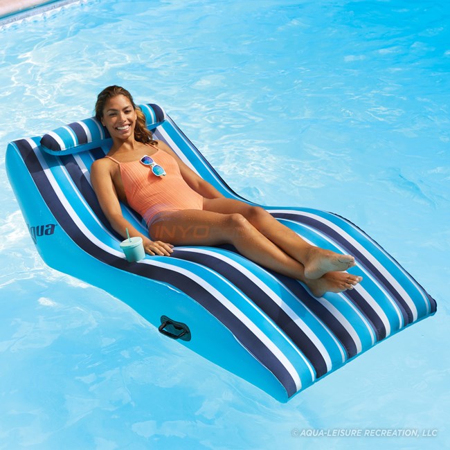 Aqua Leisure Aqua Ultra Comfort Pool Lounger with Head Pillow, Heavy Duty, X-Large, Navy/White Stripe -  AZL17014P