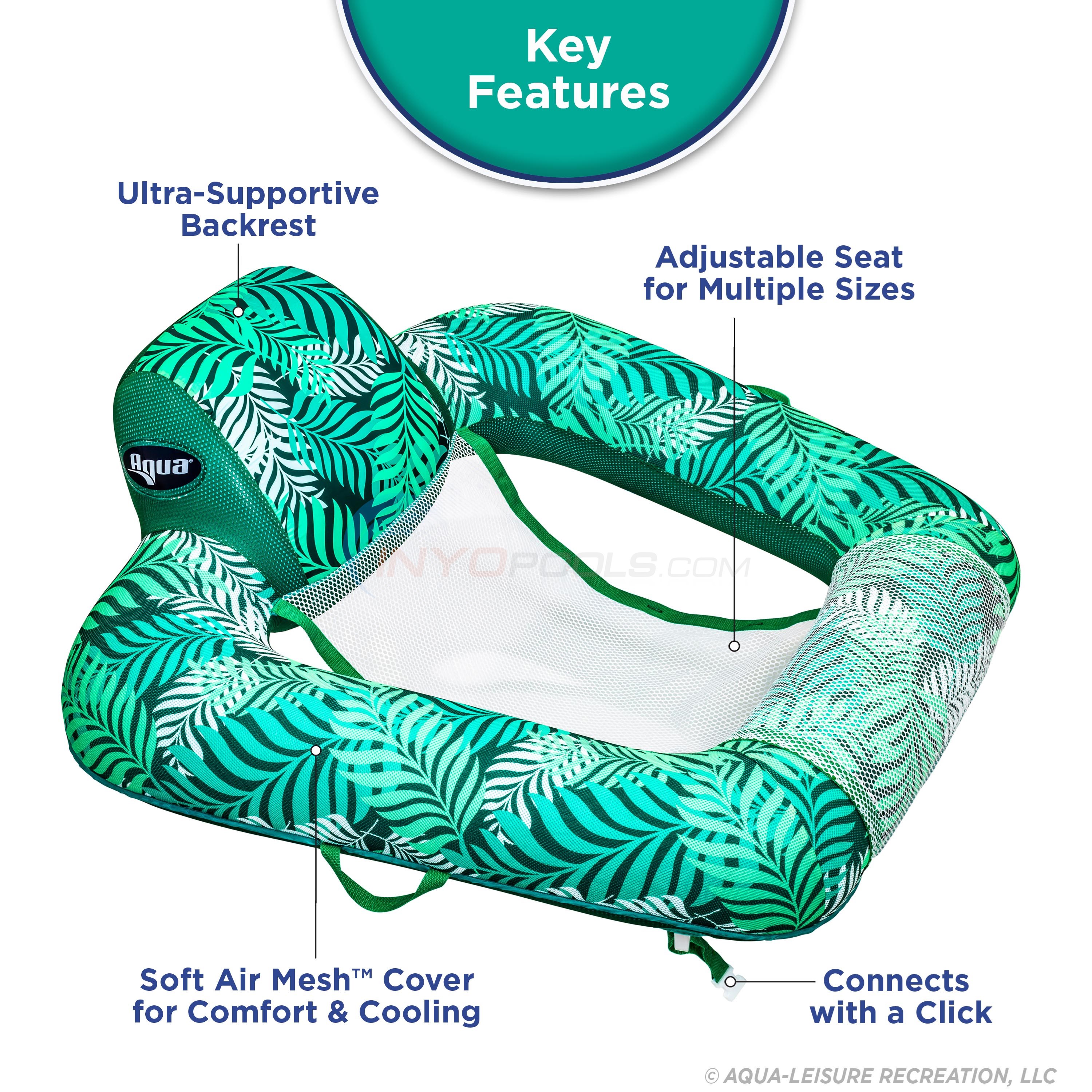 AQUA Zero Gravity Pool Chair Lounge Teal Fern, Blue Teal