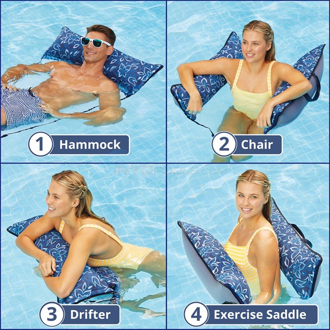 Aqua Leisure Aqua 4-in-1 Monterey Hammock Supreme XL (Longer/Wider), Resort Ultra Soft Fabric, Multi-Purpose Adult Pool Float, Orchid Blue (Single) - AZL18904