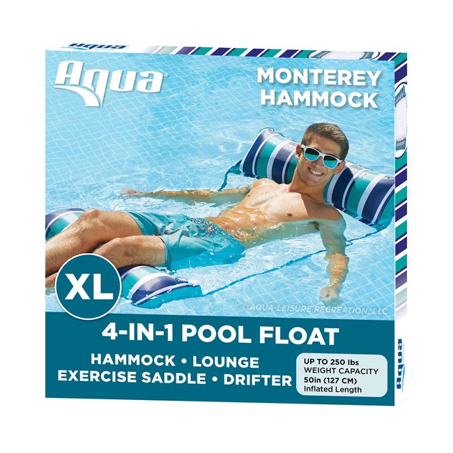 Aqua Leisure Aqua 4-in-1 Original Monterey Hammock XL Pool Float & Hammock, Navy/White Stripe - AZL18905BL