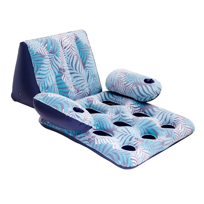 Aqua Leisure Aqua Deluxe Contour Pool Chair Lounge, Luxury Fabric, Blue/White/Teal Fern, Single - AZL20339