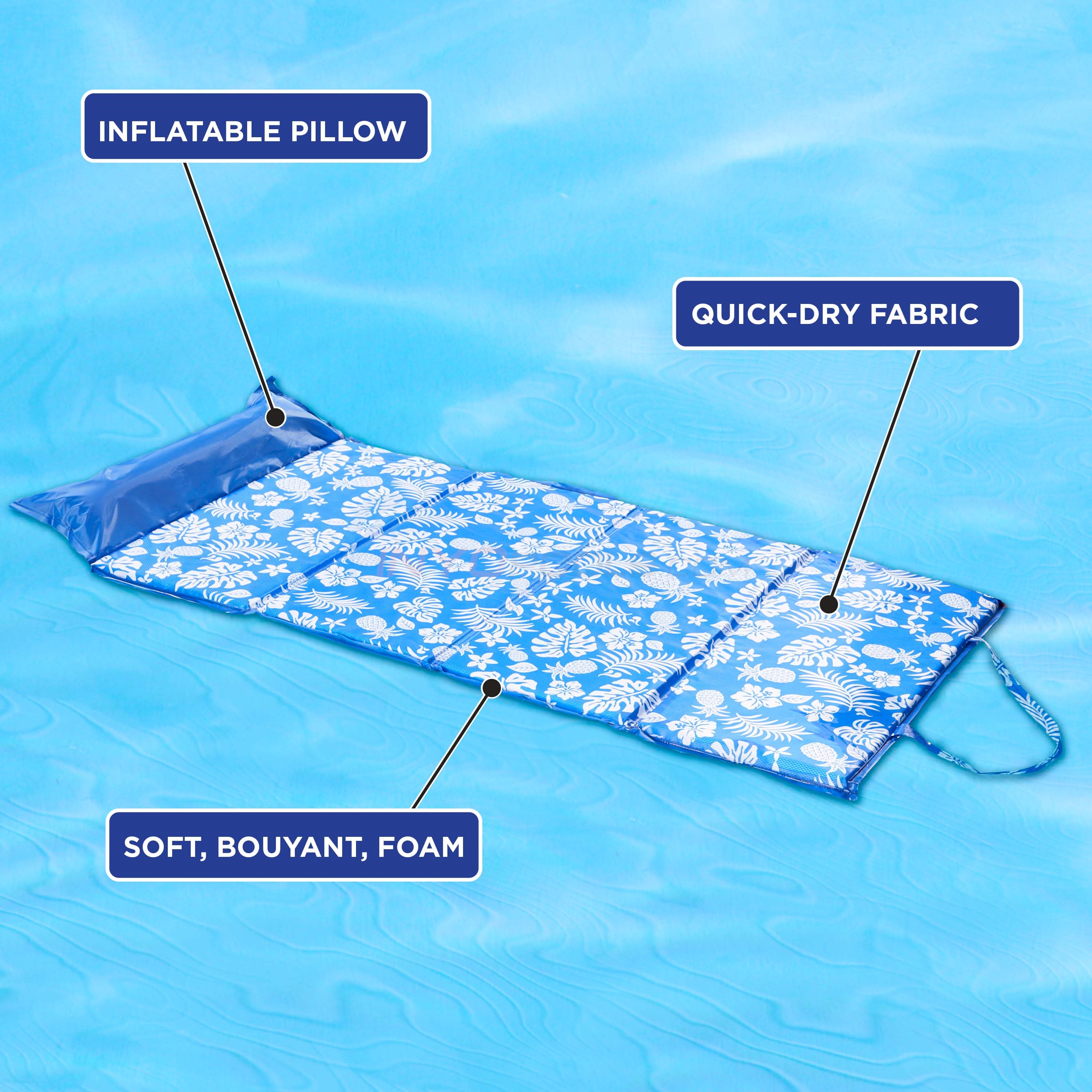 Aqua LEISURE 3in1 Foldable Pool Float Mat Blue Pineapple Hibiscus