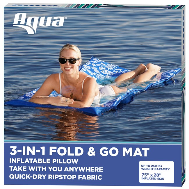 Aqua LEISURE 3-in-1 Foldable Pool Float Mat - Blue Pineapple Hibiscus - AZL20345