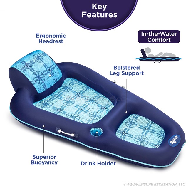 Aqua Leisure Aqua Luxury Water Lounge - Backrest & Footrest, Navy/Light Blue - AZL4029