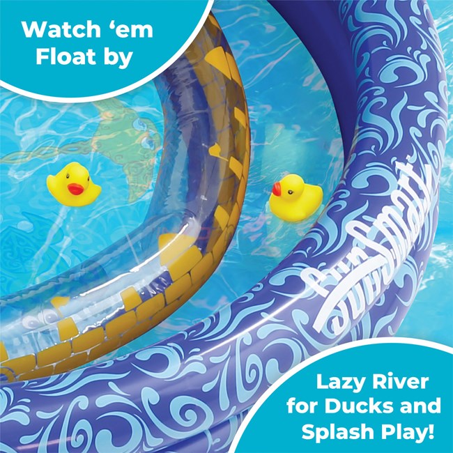 Aqua Leisure SunSmart Lazy River Kiddie Pool with Two Toy Duckies, Inflatable Kids Pool with Removable UPF50 Sunshade Canopy - AZP15225