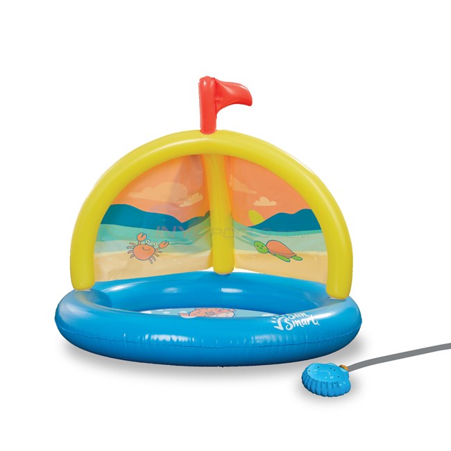Aqua Leisure Splash N Play Sandcastle Kiddie Pool and Water Sprinkler, 360 Rotating Shade, 36-in Wide - AZP15227