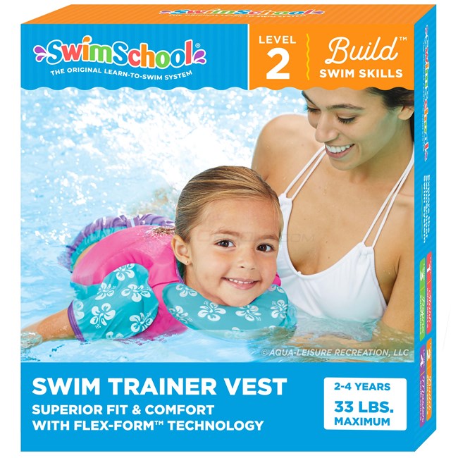 Aqua Leisure SwimSchool Swim Trainer Vest with UPF50 Shoulder Sleeves - Pink/Aqua - AZT15123SM