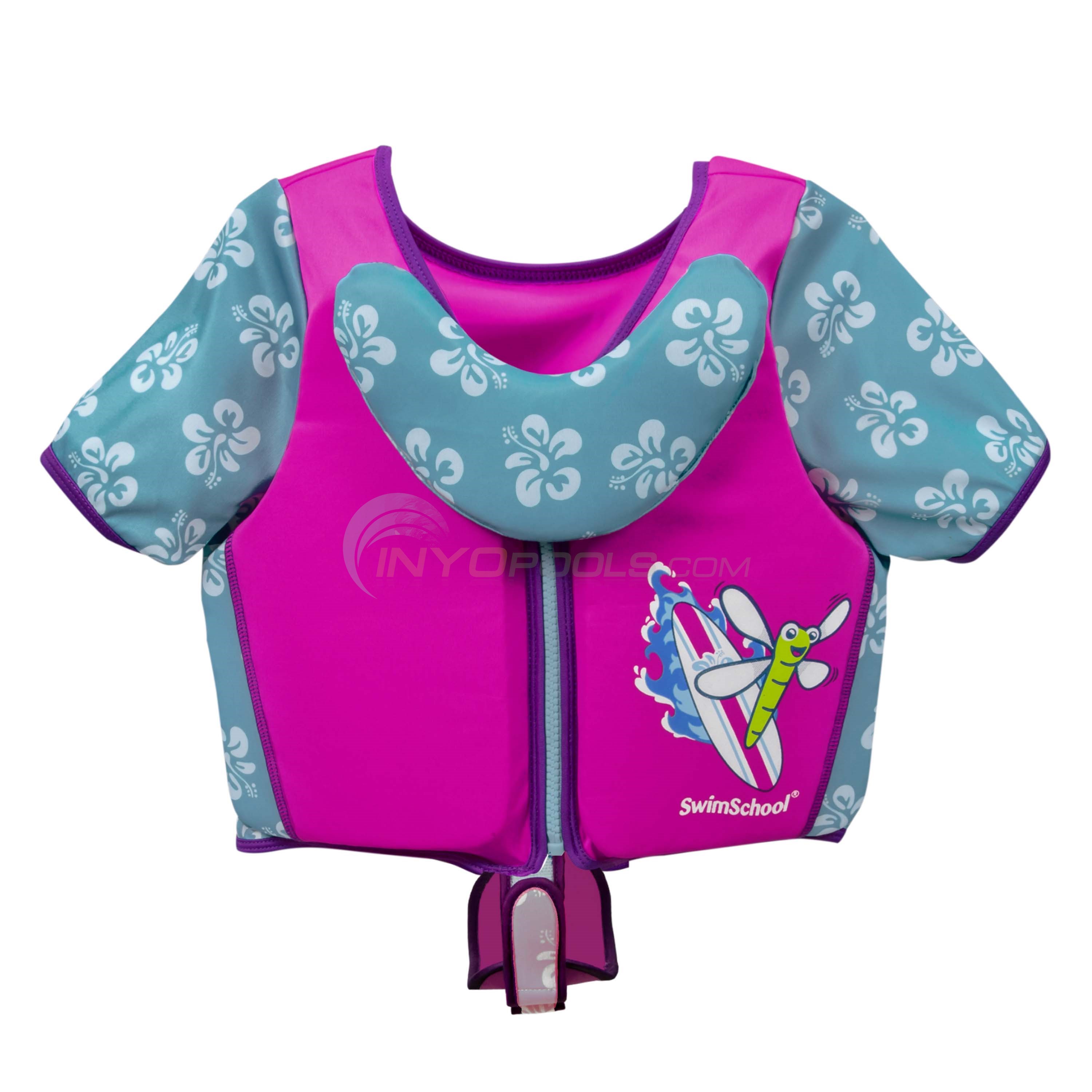 SwimSchool Swim Trainer Vest with UPF50 Shoulder Sleeves Pink/Aqua