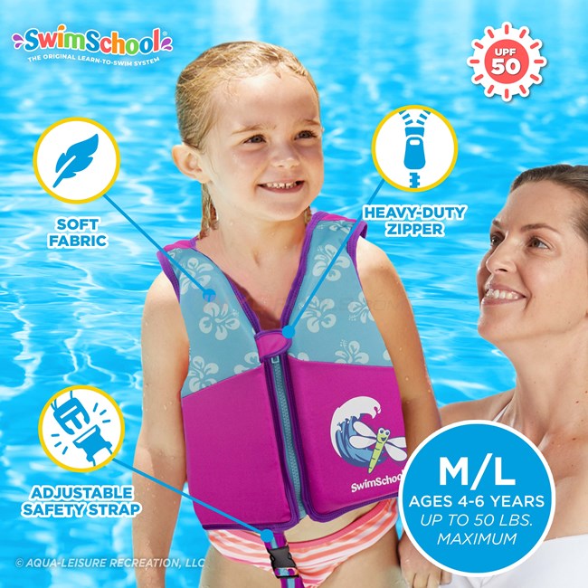 Aqua Leisure SwimSchool New & Improved Swim Trainer Vest - Medium/Large - Pink/Aqua - AZV18861ML