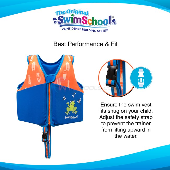 Aqua Leisure SwimSchool New & Improved Swim Trainer Vest - Medium/Large - Blue/Orange - AZV18863ML