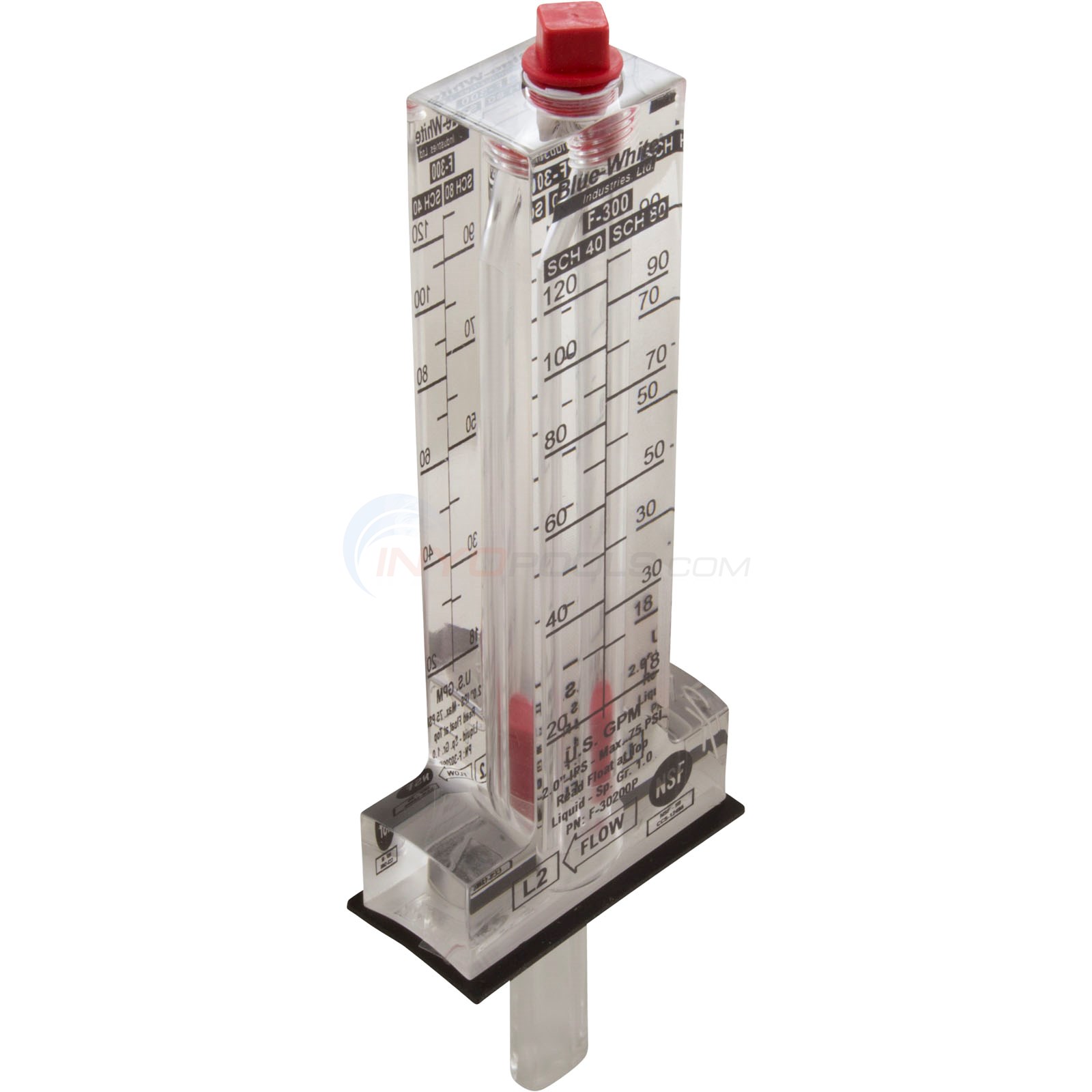 Blue White Blue-White F-30200P Flowmeter 2",Top Mount, Schedule 40 PVC, 20 to 120 GPM, Made in USA