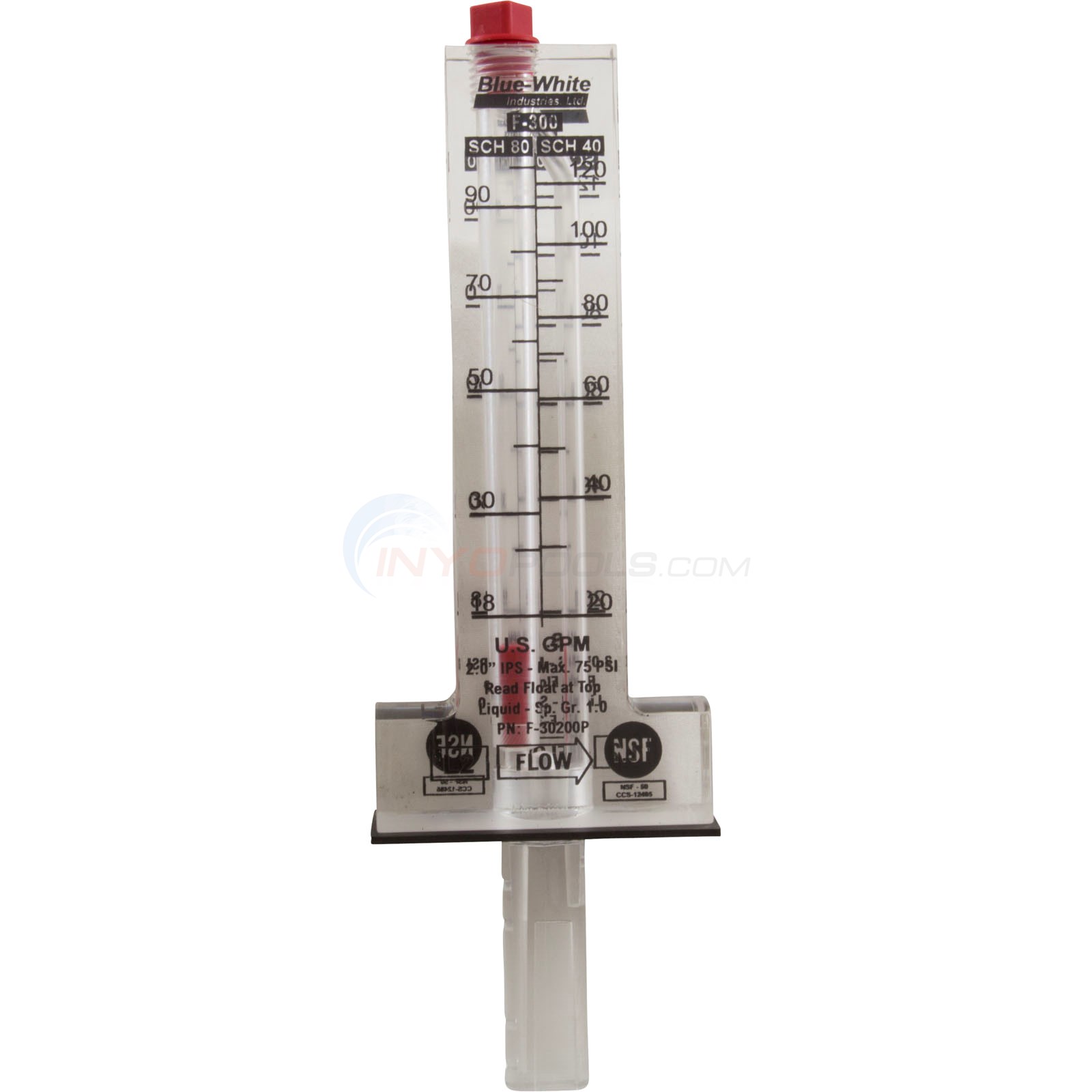 Blue White Blue-White F-30200P Flowmeter 2",Top Mount, Schedule 40 PVC, 20 to 120 GPM, Made in USA