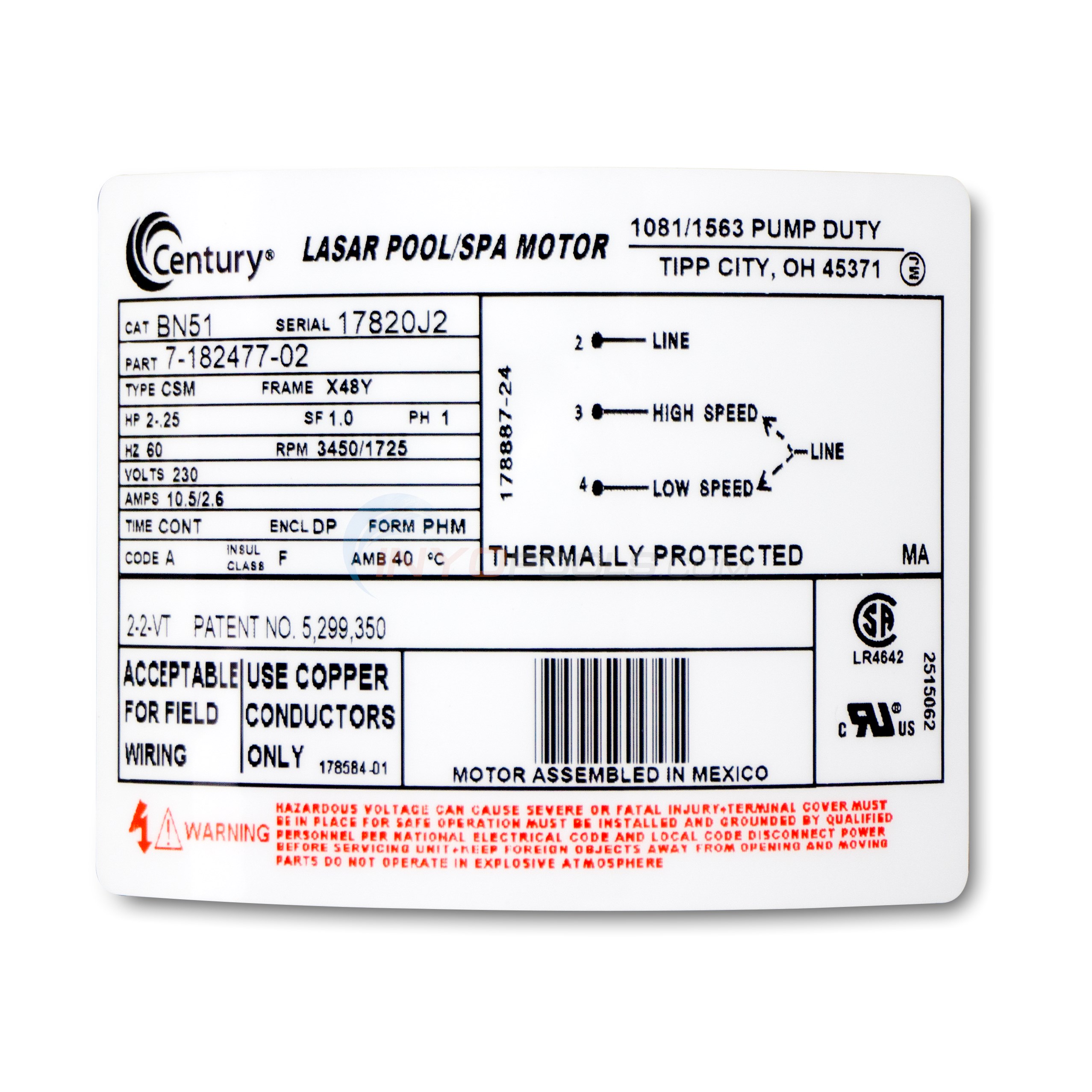 Magnetek Century 2.0 Horsepower 230V Dual Speed Thru-Bolt 48Y Frame - BN51