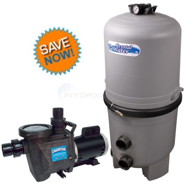 Waterway Combo Champion 1.5 HP Max Rate Pool Pump And Crystal Water 48