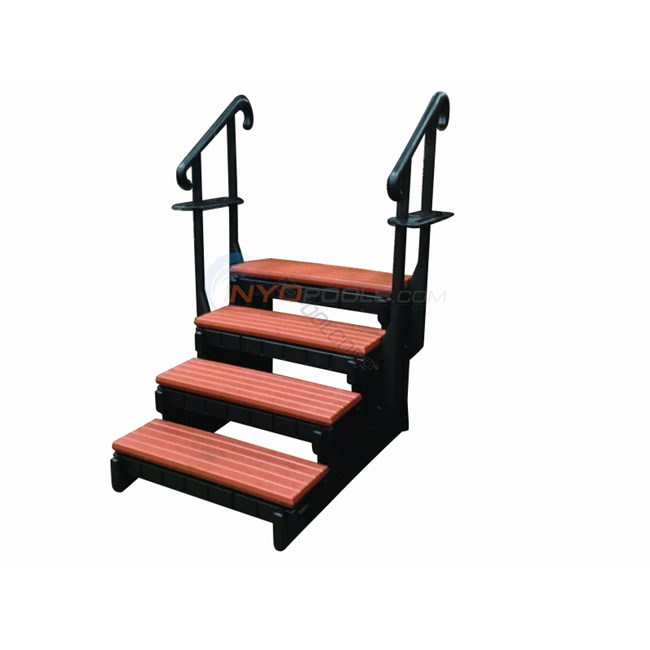 Confer Plastics Signature Spa Steps, 4 Tread, Black Frame with Redwood-colored Steps - SSS36-4-R-B