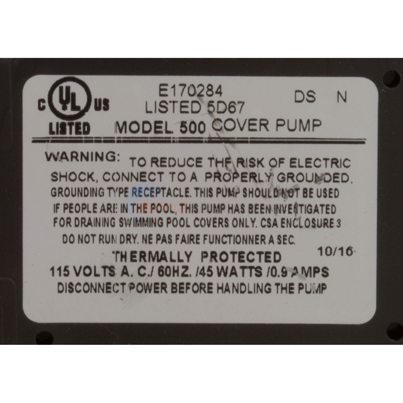Danner Cover-Care Clog-Resistant Submersible Pool Cover Pump, 500 Gallons Per Hour, Model CC500 - NW2152 - 02555