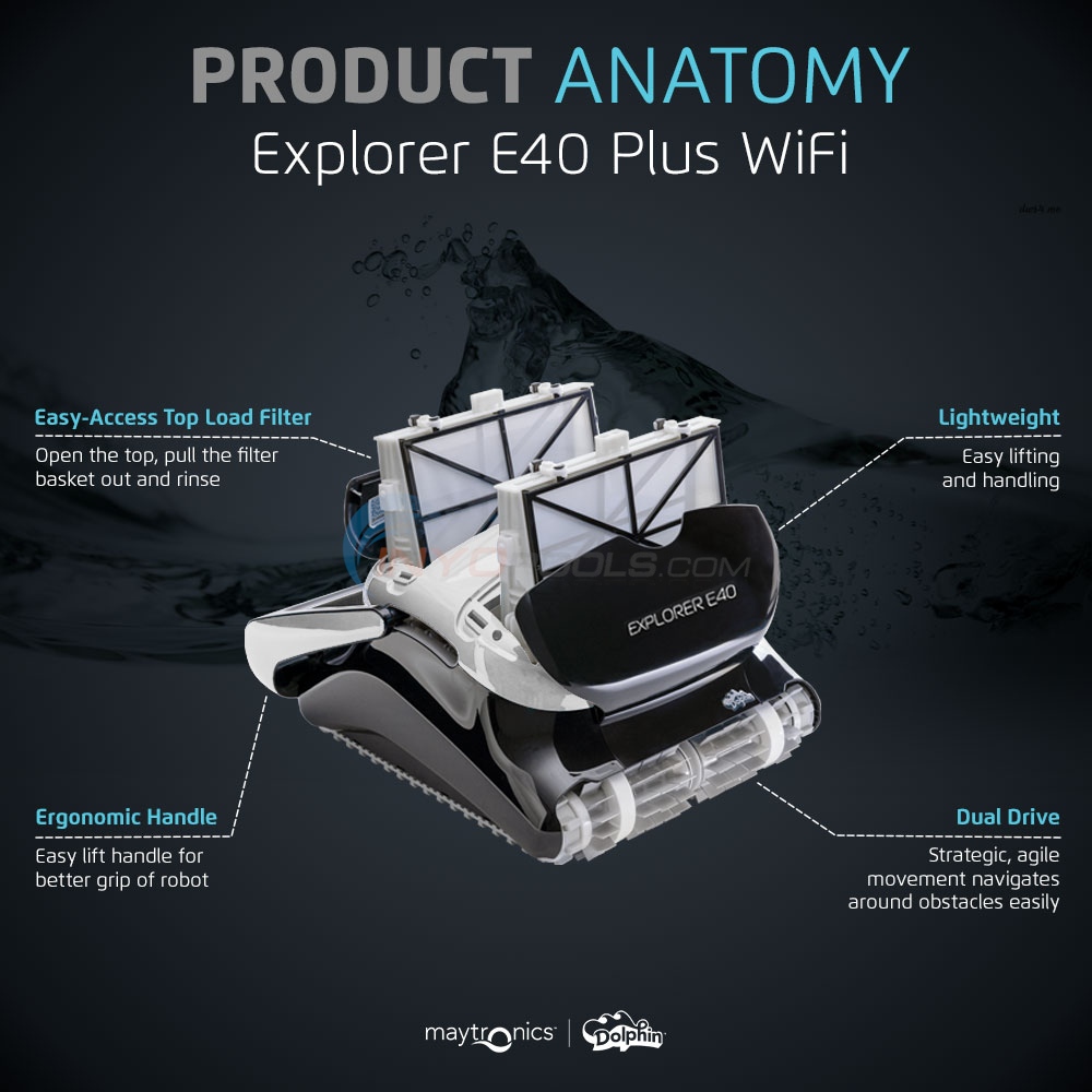 Maytronics Dolphin Explorer E40 Wi-Fi Robotic Pool Vacuum Cleaner - 99991083-XPI