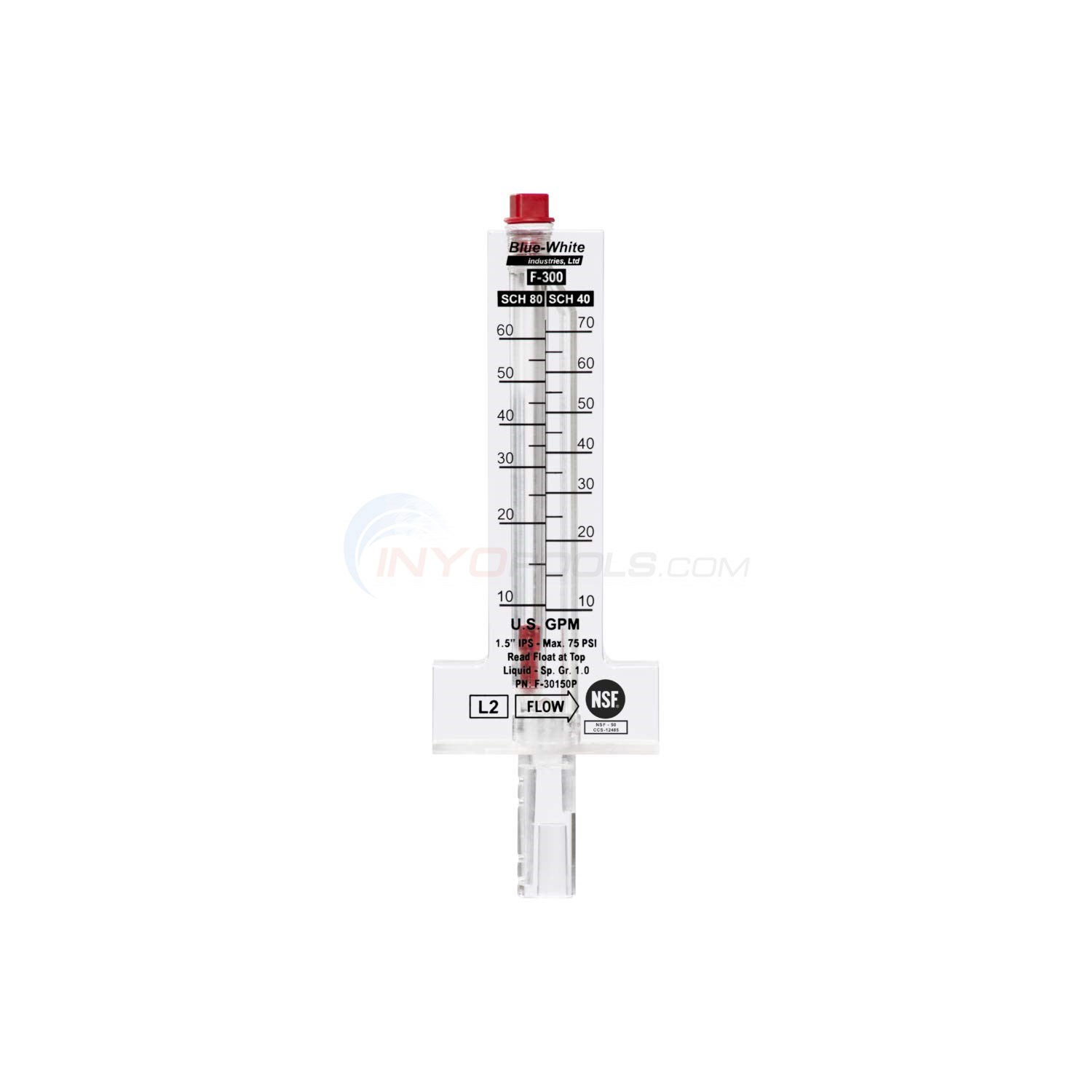 Blue White Flowmeter 2", Schedule 40 PVC, 20120 GPM F30200P