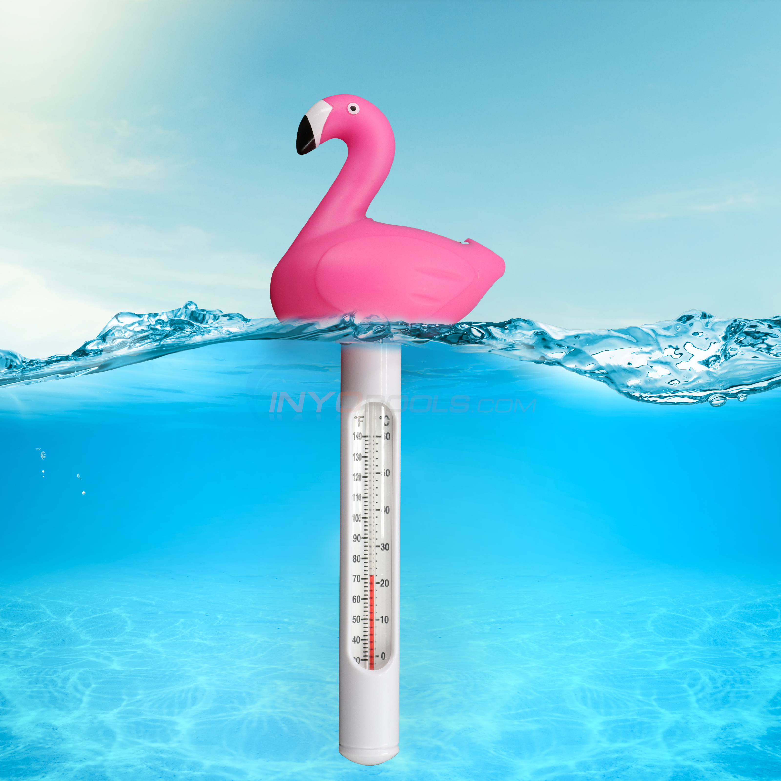 Pink Flamingo Floating Solar Thermometer, Lights Up at Night | By Pureline