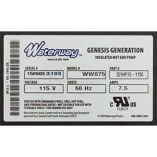 Waterway Genesis Generation 7.5 Amp Bath Pump 115 Volts w/Air Switch - 321HF10-0150