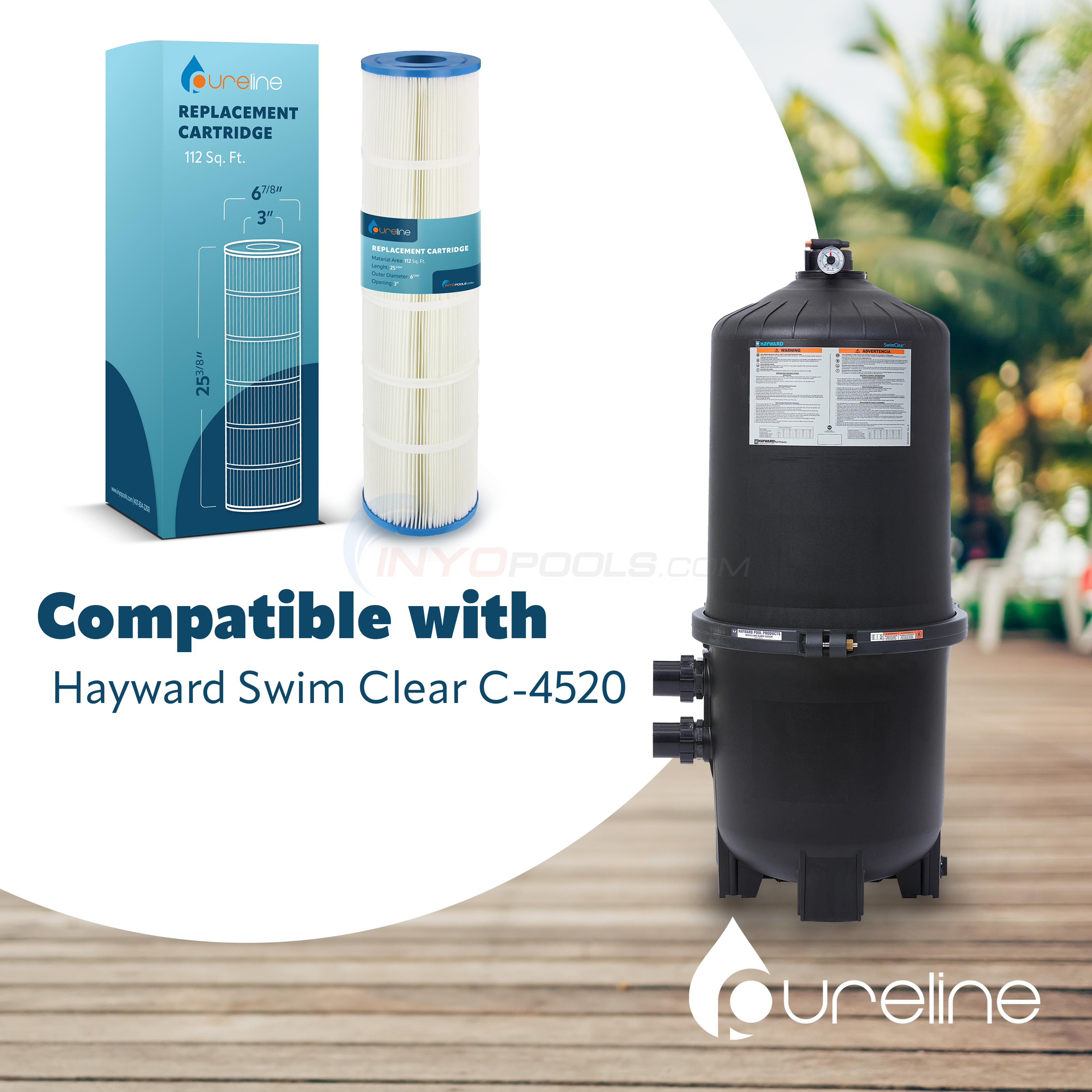 Pureline 112 Sq. Ft. Replacement Cartridge Compatible with Hayward®  CX875 - C4500 & C4520 (4-Pack) - PL0113-4