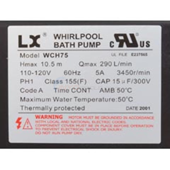 LX WCH 5 AMP Bath Pump with Air switch - WCH75