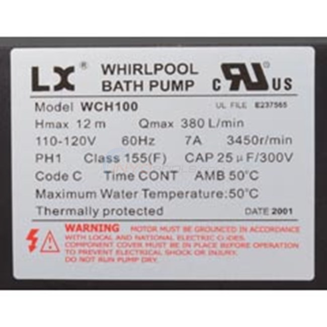 LX WCH 7 AMP Bath Pump with Air switch - WCH100