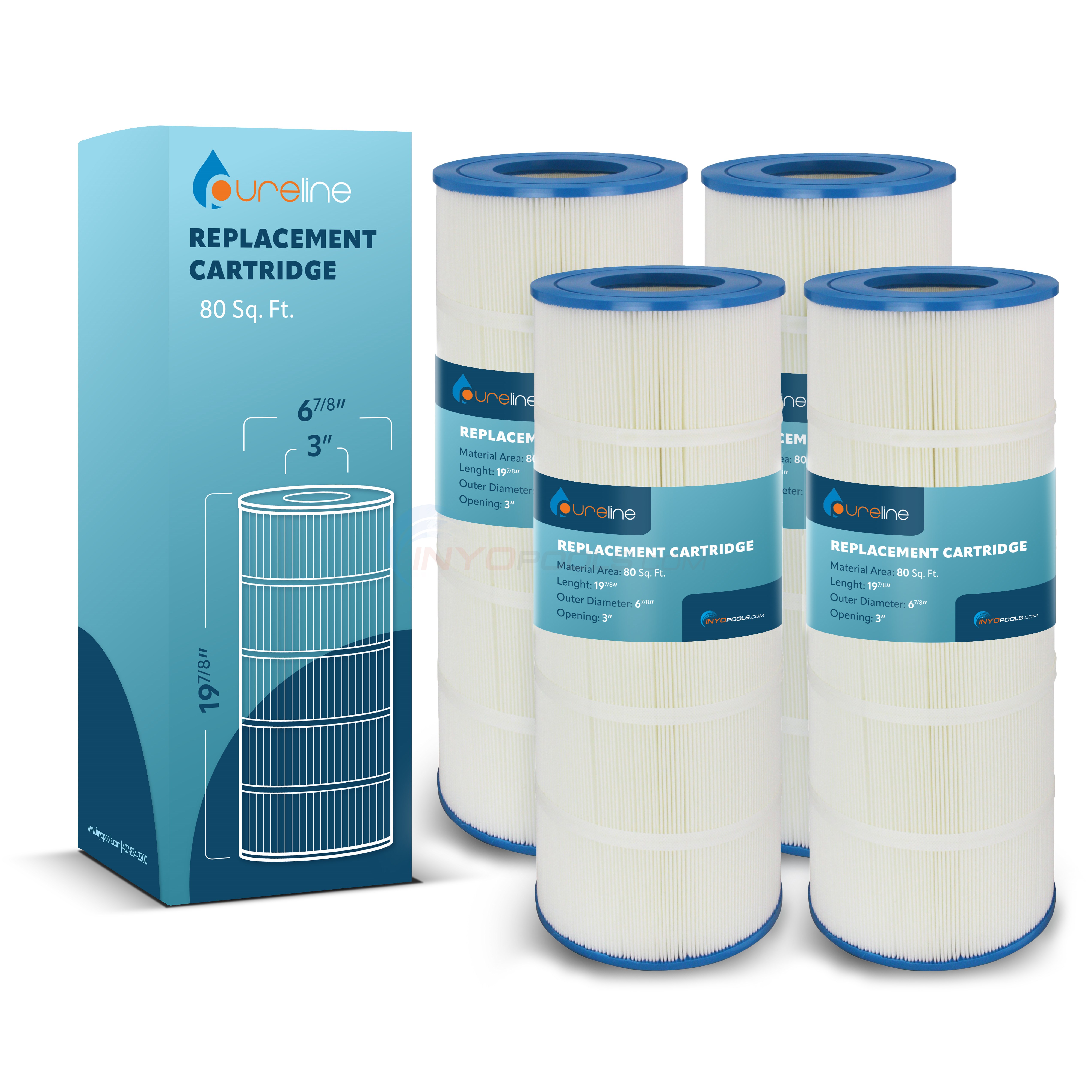Pureline CCP320 Replacement Cartridge Compatible with Pentair® Clean & Clear Plus® 320, PCC80, 80 Sq. Ft. | 4 Pack | PL0119-4