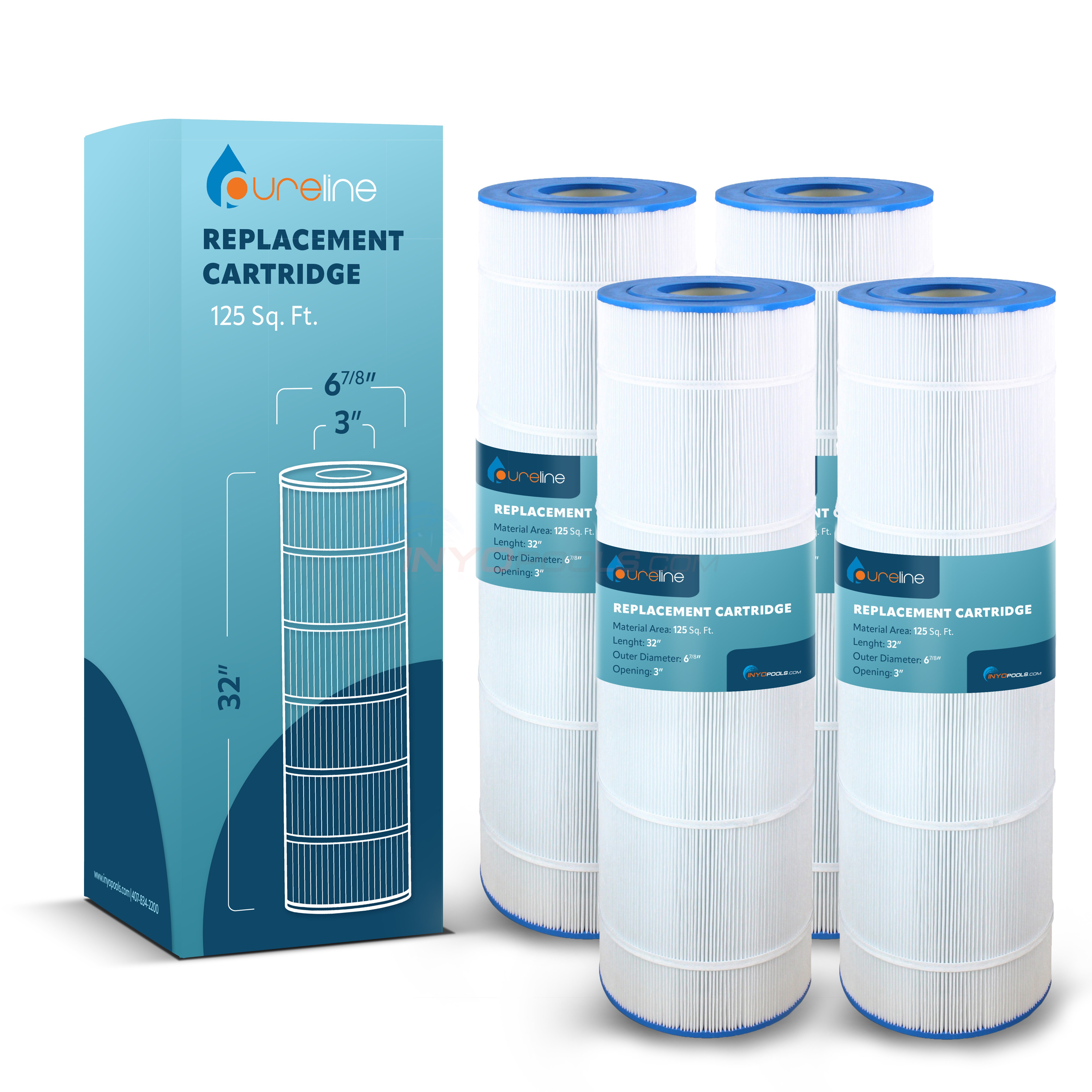 Pureline CCP520 Replacement Cartridge Compatible with Pentair® Clean & Clear Plus® 520 and Waterway® Crystal Water 525 Pool Filter, 125 Sq. Ft. | 4 Pack | PL0121-4