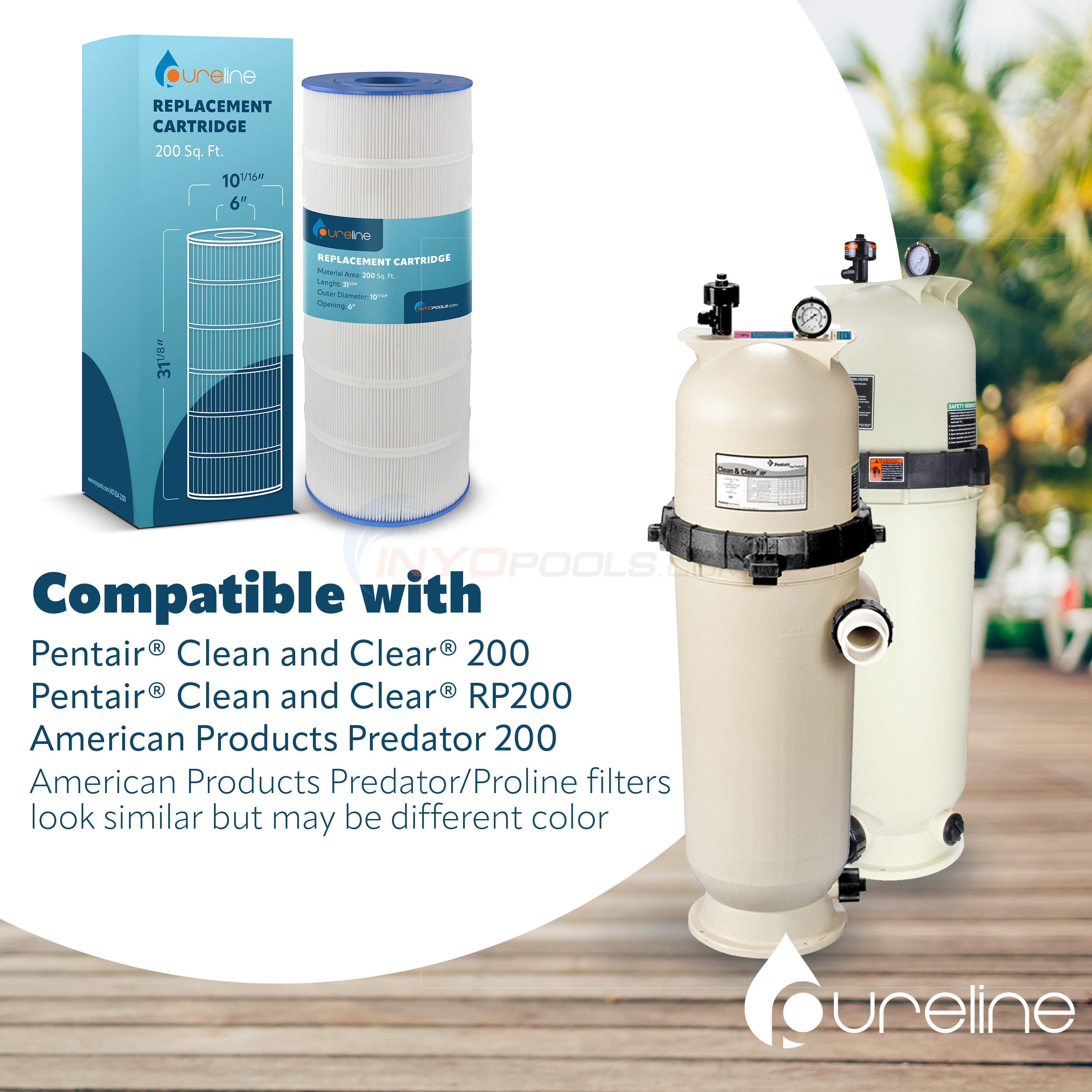 Pureline 200 Sq. Ft. Replacement Cartridge Compatible with Pentair® Clean and Clear® 200 and American Products Predator 200 Pool Filter- PL0138 - 59054400