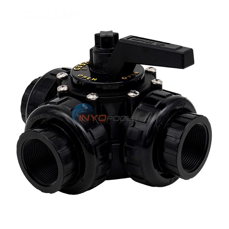 3-Way Pool Diverter Valve, 1.5" FPT With Unions
