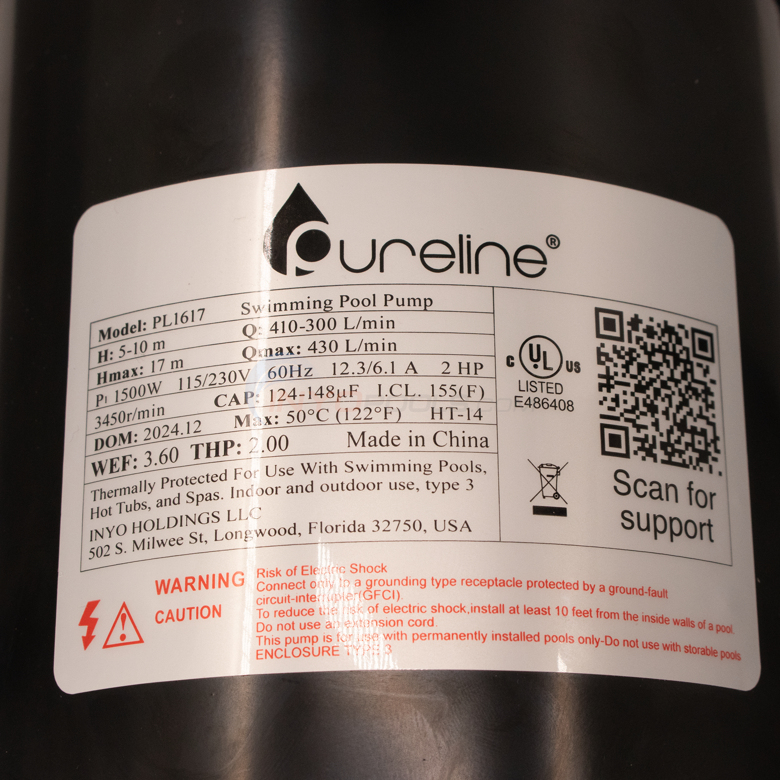 Pure Flow II 2HP Inground Pool Pump 115/230v | By Pureline | PL1617