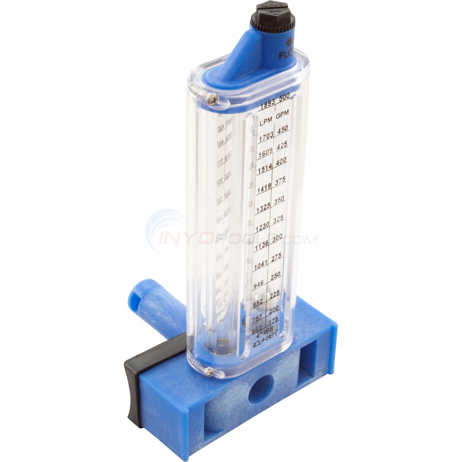 Rola-Chem 570381S 4in PVC Side Mount Commercial Pool Flowmeter, 175 to 500 GPM